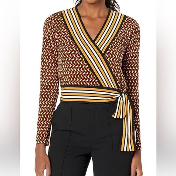 MICHAEL Michael Kors® Petite Geo Border Wrap Top miraculously combines - Picture 2 of 6